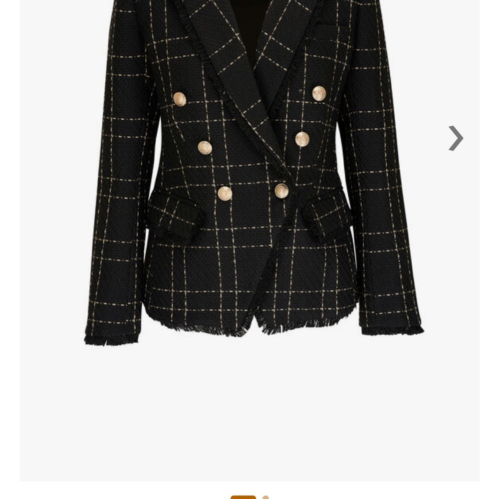 L'AGENCE Black and Gold Plaid Double-Breasted Blazer